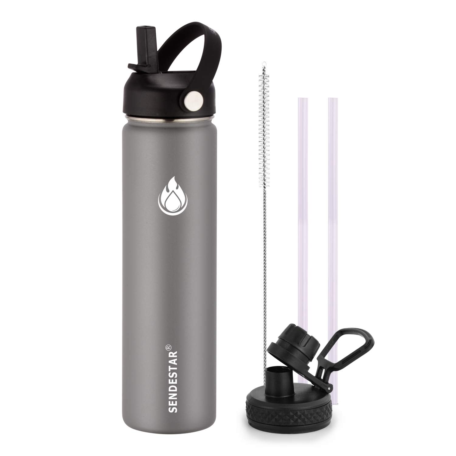 Insulated Water Bottle 40 oz with Straw, Stainless Steel Wide Mouth Water Bottle, Double Wall Vacuum Leak Proof with Straw Lid & Spout Lid for Sports or Office, Keep Cold or Hot Up to 24 Hrs