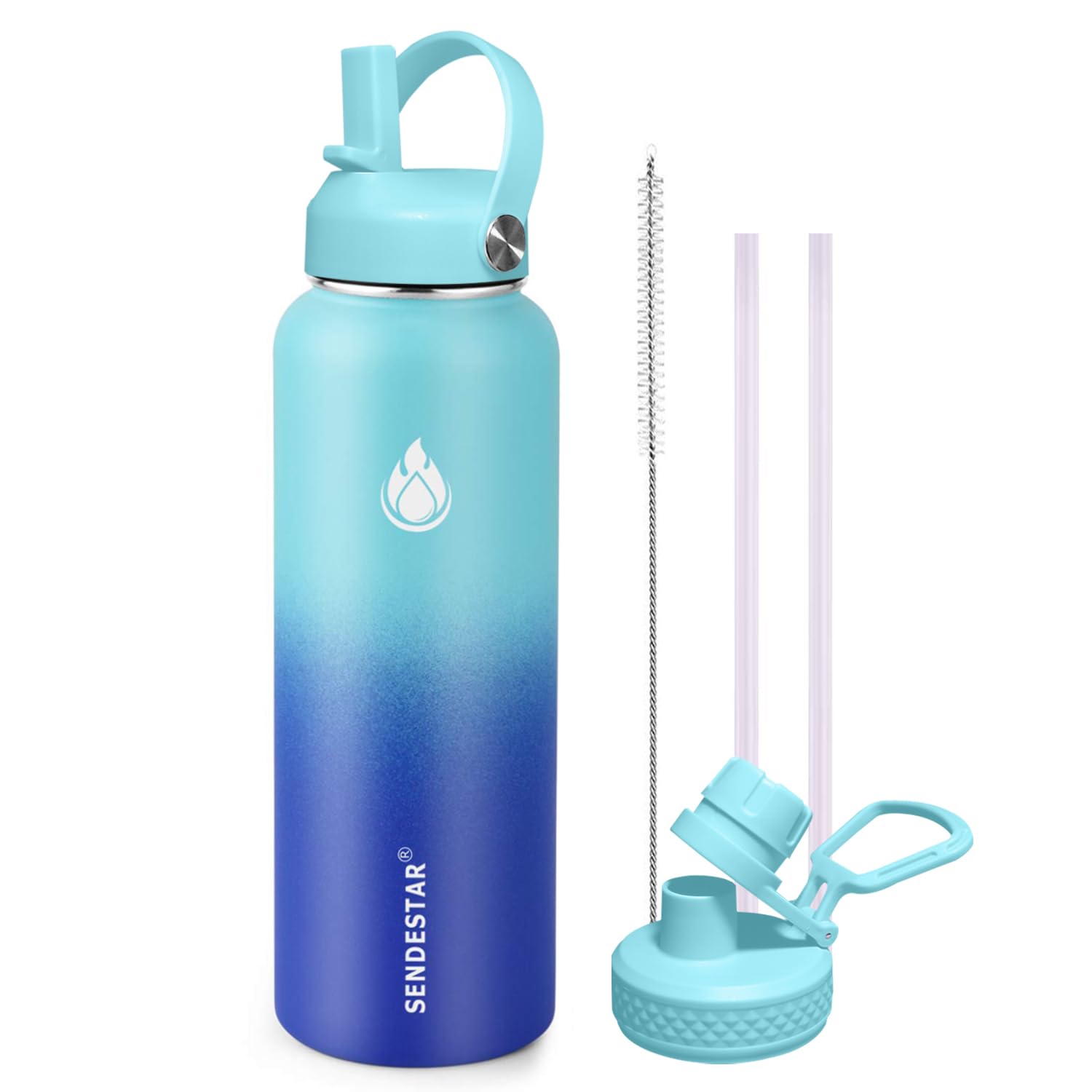 Insulated Water Bottle 40 oz with Straw, Stainless Steel Wide Mouth Water Bottle, Double Wall Vacuum Leak Proof with Straw Lid & Spout Lid for Sports or Office, Keep Cold or Hot Up to 24 Hrs