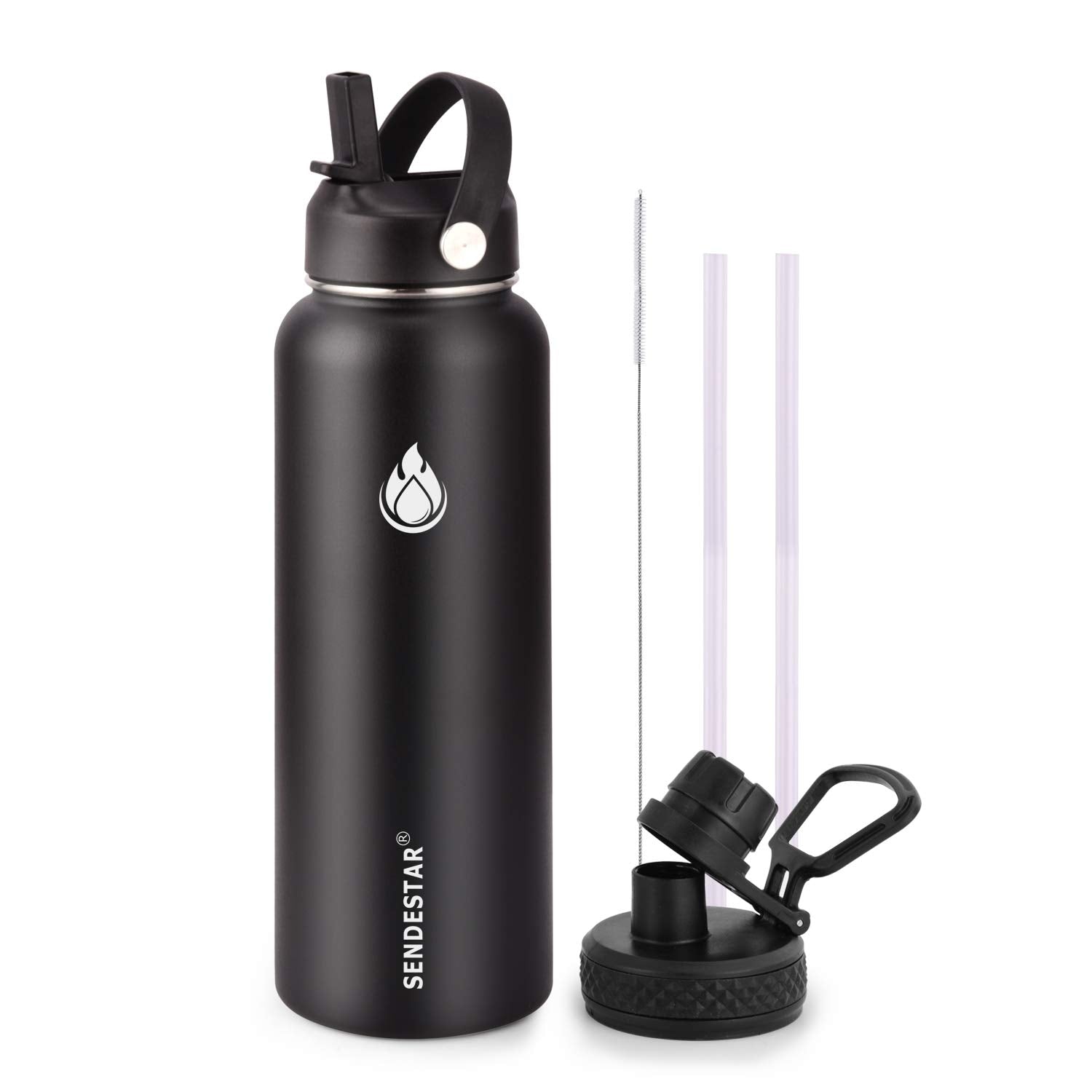 Insulated Water Bottle 40 oz with Straw, Stainless Steel Wide Mouth Water Bottle, Double Wall Vacuum Leak Proof with Straw Lid & Spout Lid for Sports or Office, Keep Cold or Hot Up to 24 Hrs