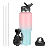40 oz Insulated Water Bottle with Straw fit in Car Cup Holder(Cold 48 hrs, Hot 24 hrs) Drinking Bottle with Straw Lid, Spout Lid and Flex Cap Leakproof Travel Thermo Mug，Olive