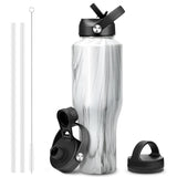 40 oz Insulated Water Bottle with Straw fit in Car Cup Holder(Cold 48 hrs, Hot 24 hrs) Drinking Bottle with Straw Lid, Spout Lid and Flex Cap Leakproof Travel Thermo Mug，Olive