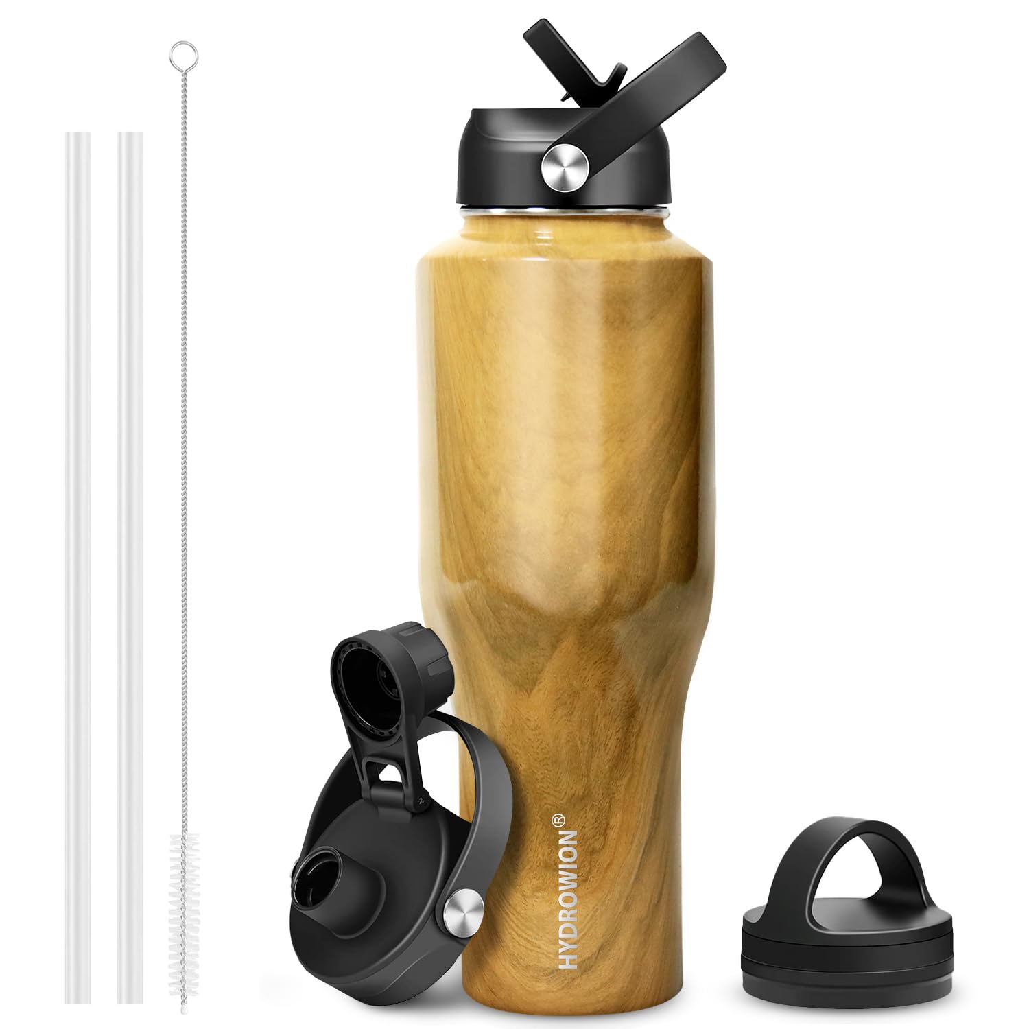 40 oz Insulated Water Bottle with Straw fit in Car Cup Holder(Cold 48 hrs, Hot 24 hrs) Drinking Bottle with Straw Lid, Spout Lid and Flex Cap Leakproof Travel Thermo Mug，Olive