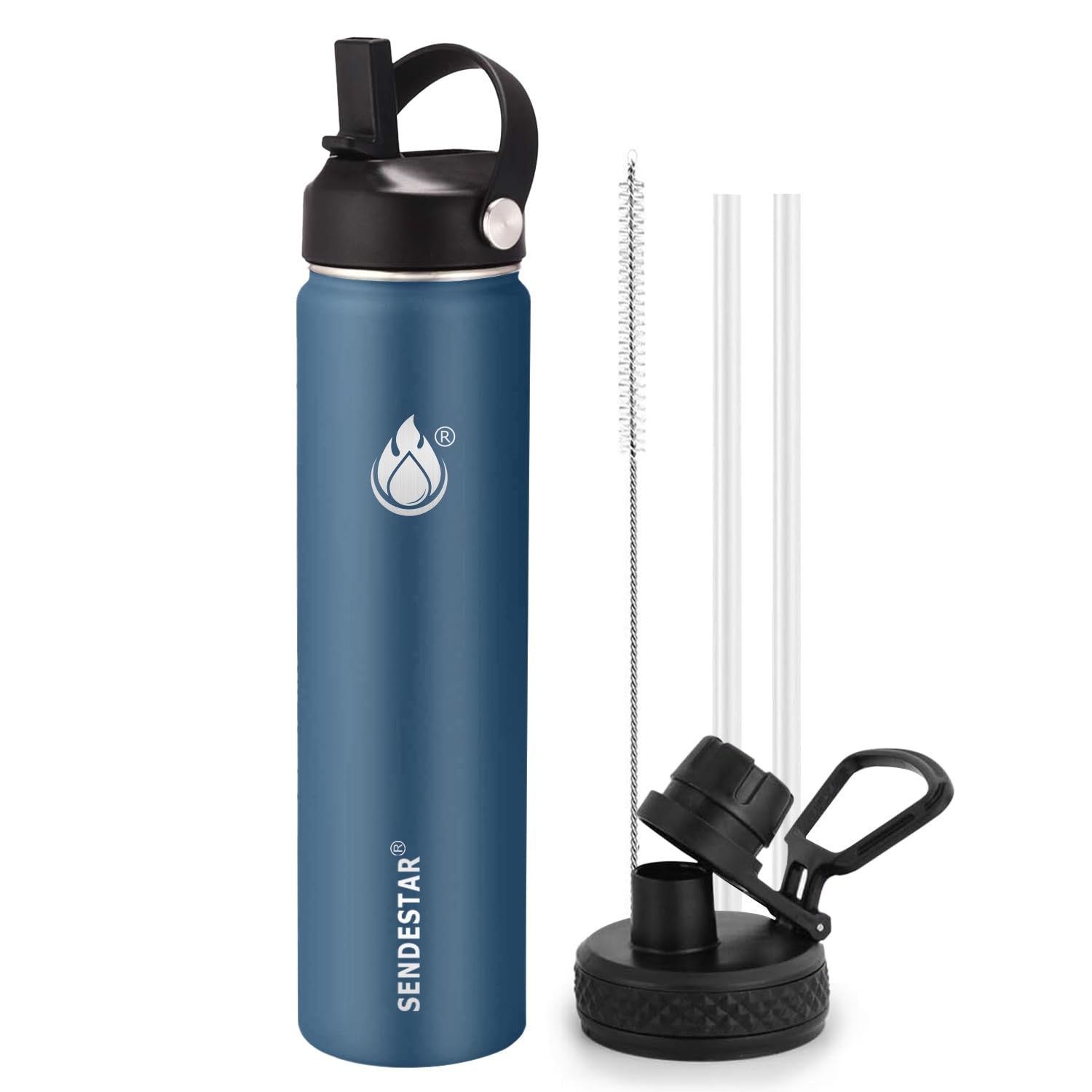 Insulated Water Bottle 40 oz with Straw, Stainless Steel Wide Mouth Water Bottle, Double Wall Vacuum Leak Proof with Straw Lid & Spout Lid for Sports or Office, Keep Cold or Hot Up to 24 Hrs