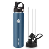 Insulated Water Bottle 40 oz with Straw, Stainless Steel Wide Mouth Water Bottle, Double Wall Vacuum Leak Proof with Straw Lid & Spout Lid for Sports or Office, Keep Cold or Hot Up to 24 Hrs