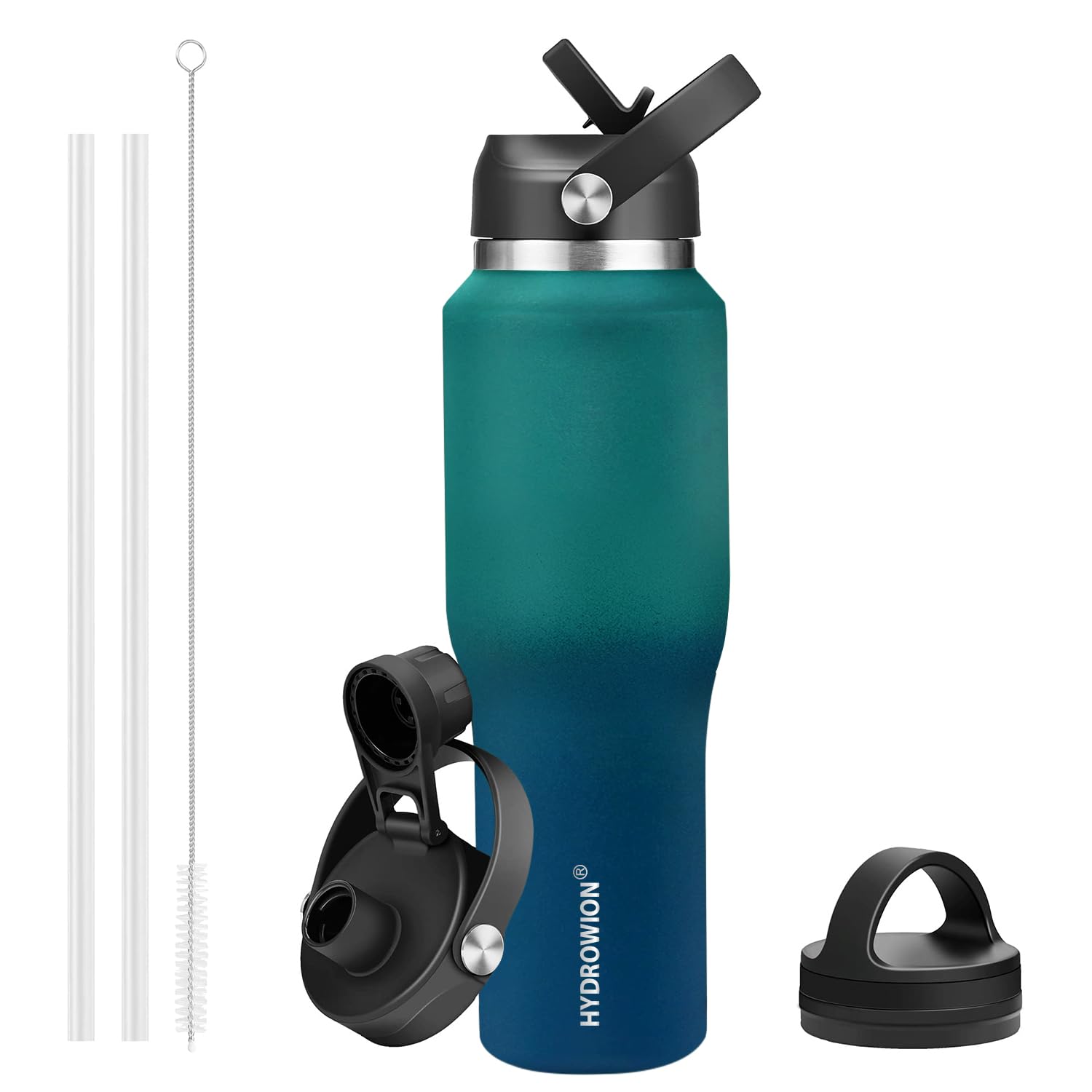 40 oz Insulated Water Bottle with Straw fit in Car Cup Holder(Cold 48 hrs, Hot 24 hrs) Drinking Bottle with Straw Lid, Spout Lid and Flex Cap Leakproof Travel Thermo Mug，Olive