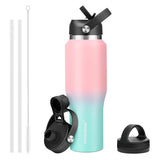 40 oz Insulated Water Bottle with Straw fit in Car Cup Holder(Cold 48 hrs, Hot 24 hrs) Drinking Bottle with Straw Lid, Spout Lid and Flex Cap Leakproof Travel Thermo Mug，Olive