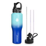 SENDESTAR 40oz Water Bottle Wide Mouth Stainless Steel Vacuum Insulated Double Wall with 2 Straw Lids Fit in Any Car Cup Holder