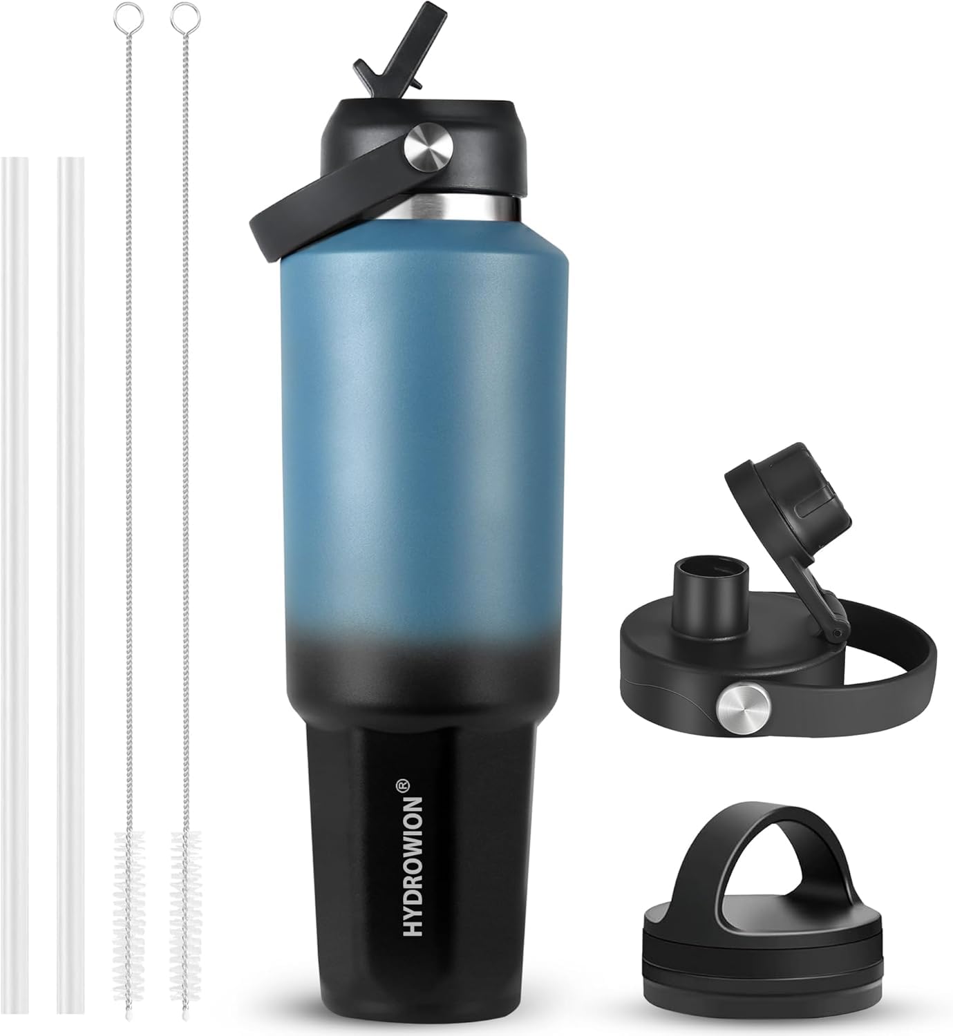40 oz Insulated Water Bottle with Straw fit in Car Cup Holder(Cold 48 hrs, Hot 24 hrs) Drinking Bottle with Straw Lid, Spout Lid and Flex Cap Leakproof Travel Thermo Mug，Olive