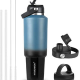 40 oz Insulated Water Bottle with Straw fit in Car Cup Holder(Cold 48 hrs, Hot 24 hrs) Drinking Bottle with Straw Lid, Spout Lid and Flex Cap Leakproof Travel Thermo Mug，Olive