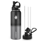 Insulated Water Bottle 40 oz with Straw, Stainless Steel Wide Mouth Water Bottle, Double Wall Vacuum Leak Proof with Straw Lid & Spout Lid for Sports or Office, Keep Cold or Hot Up to 24 Hrs