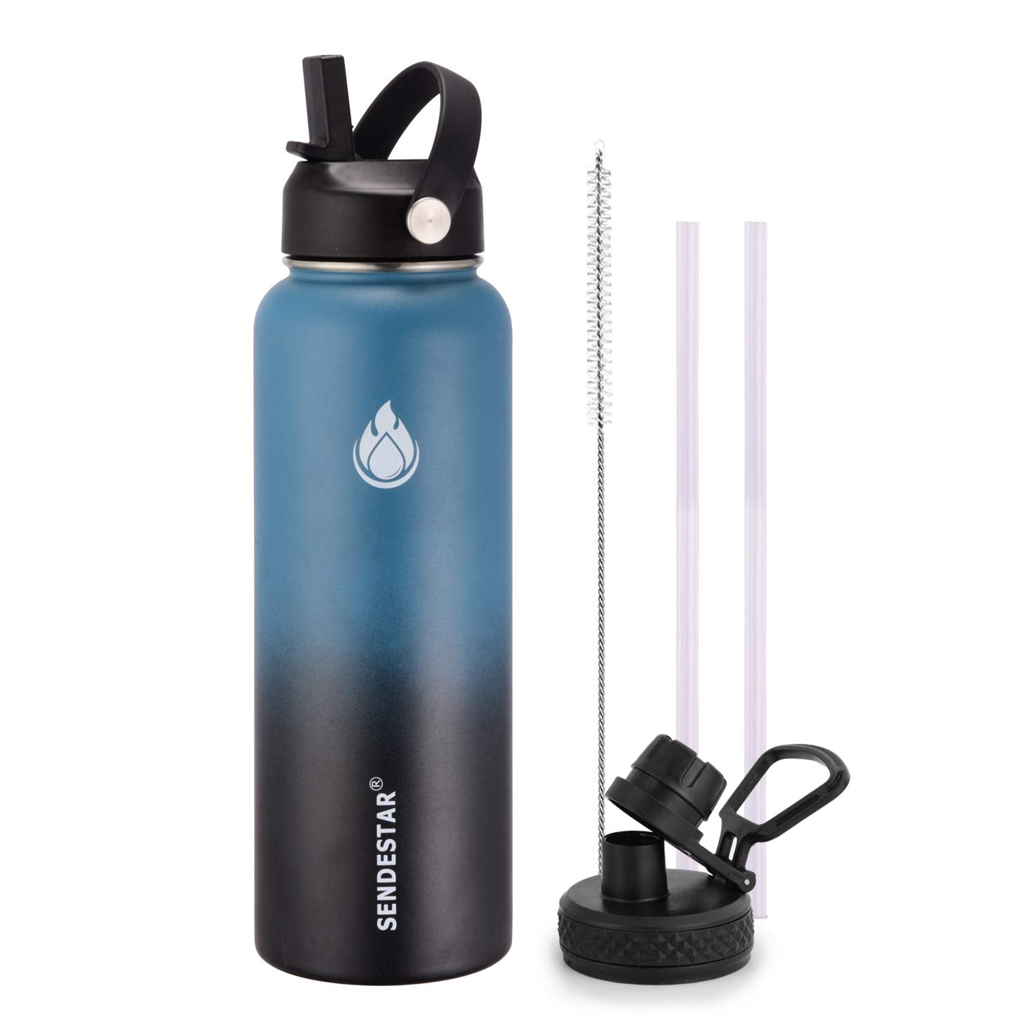 Insulated Water Bottle 40 oz with Straw, Stainless Steel Wide Mouth Water Bottle, Double Wall Vacuum Leak Proof with Straw Lid & Spout Lid for Sports or Office, Keep Cold or Hot Up to 24 Hrs