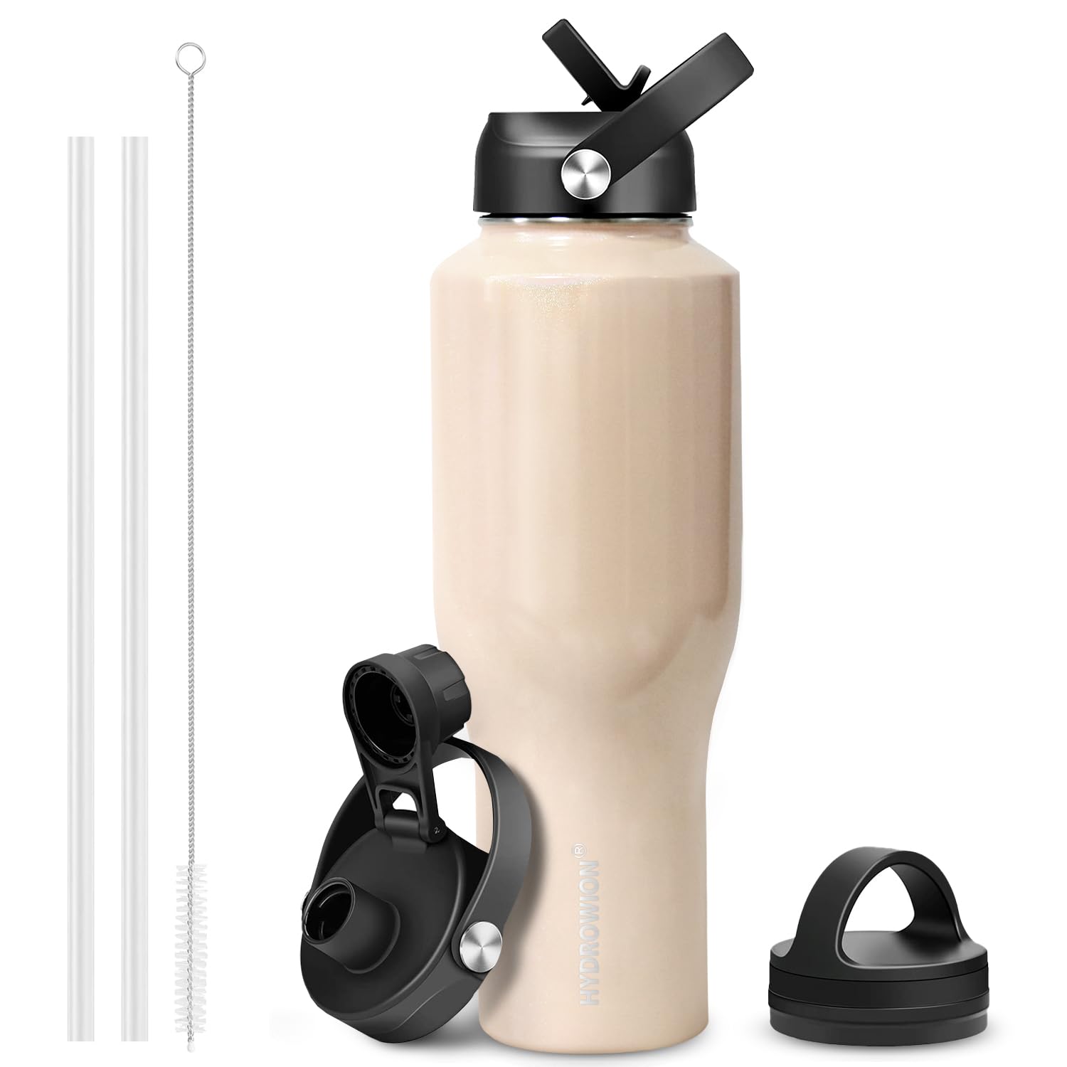40 oz Insulated Water Bottle with Straw fit in Car Cup Holder(Cold 48 hrs, Hot 24 hrs) Drinking Bottle with Straw Lid, Spout Lid and Flex Cap Leakproof Travel Thermo Mug，Olive