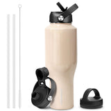 40 oz Insulated Water Bottle with Straw fit in Car Cup Holder(Cold 48 hrs, Hot 24 hrs) Drinking Bottle with Straw Lid, Spout Lid and Flex Cap Leakproof Travel Thermo Mug，Olive