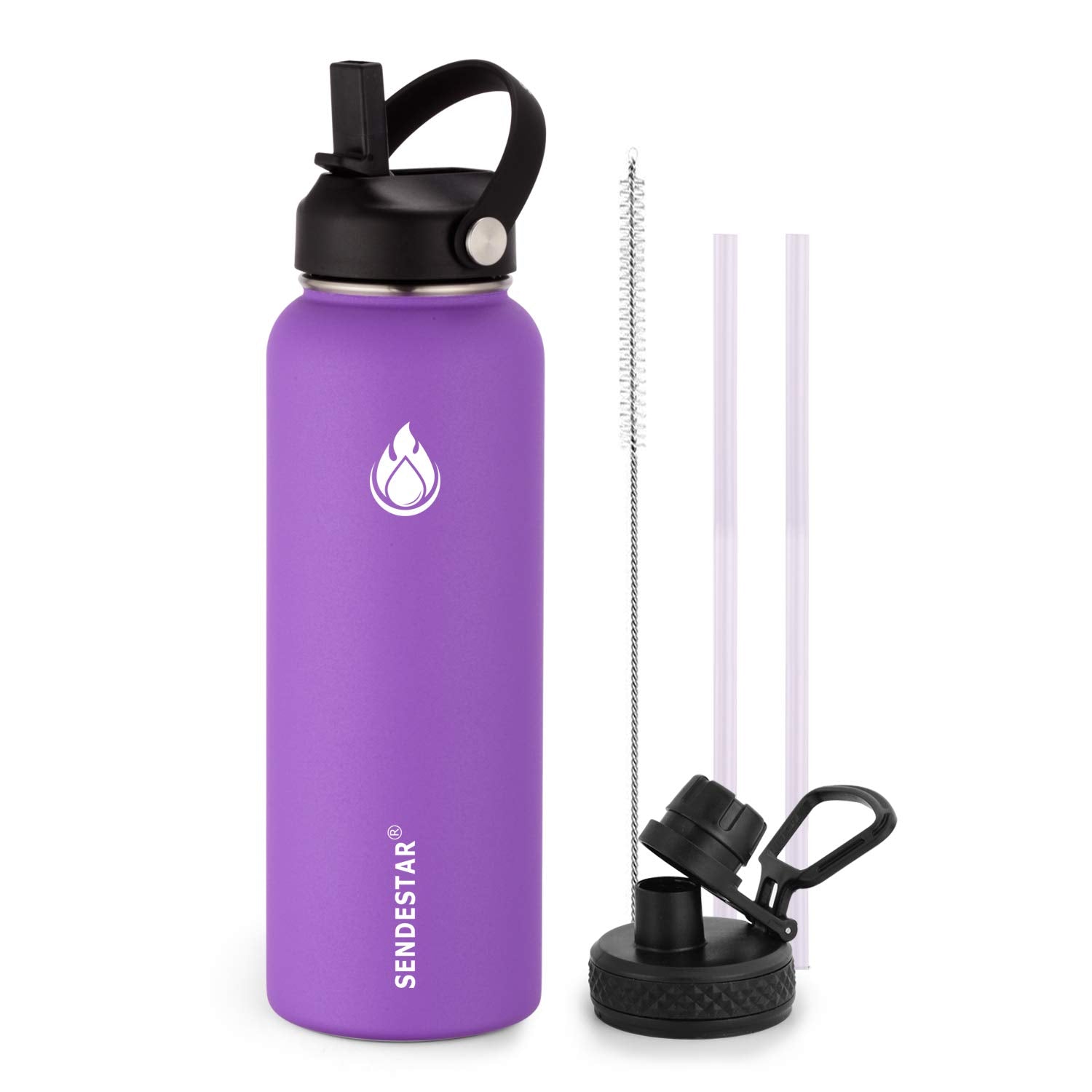 Insulated Water Bottle 40 oz with Straw, Stainless Steel Wide Mouth Water Bottle, Double Wall Vacuum Leak Proof with Straw Lid & Spout Lid for Sports or Office, Keep Cold or Hot Up to 24 Hrs