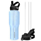 SENDESTAR 40oz Water Bottle Wide Mouth Stainless Steel Vacuum Insulated Double Wall with 2 Straw Lids Fit in Any Car Cup Holder