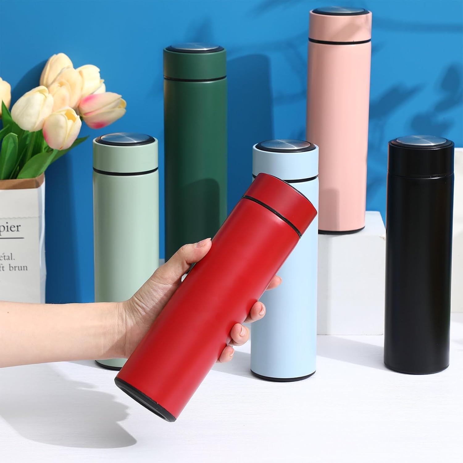 Tioncy 6 Pcs Stainless Steel Water Bottle 16.9 oz Insulated Water Bottle Skinny cup Portable Slim Flask Travel Mug for Purse Lunch Bag Coffee Tea Drink Office Sports Indoors & Outdoors(Mixed)