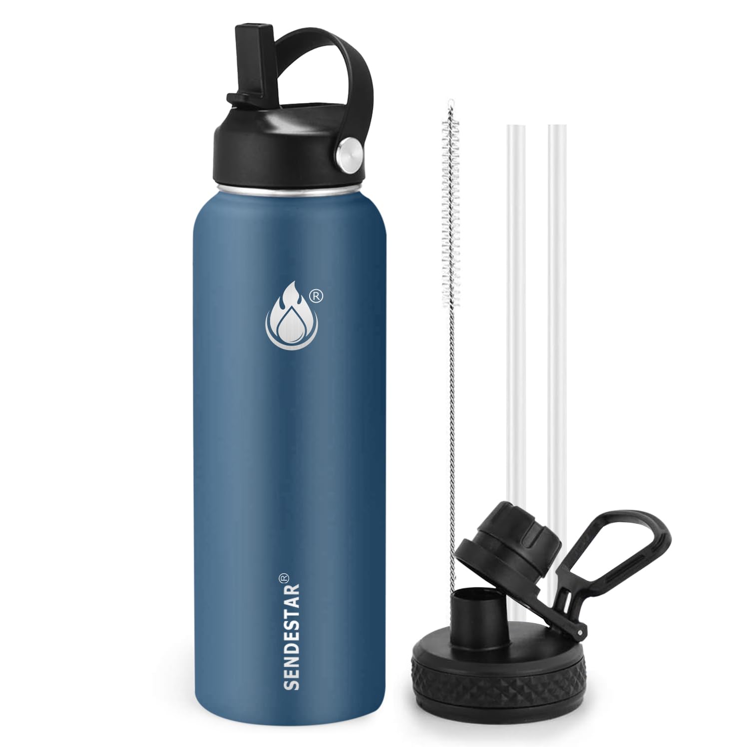 Insulated Water Bottle 40 oz with Straw, Stainless Steel Wide Mouth Water Bottle, Double Wall Vacuum Leak Proof with Straw Lid & Spout Lid for Sports or Office, Keep Cold or Hot Up to 24 Hrs