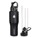 SENDESTAR 40oz Water Bottle Wide Mouth Stainless Steel Vacuum Insulated Double Wall with 2 Straw Lids Fit in Any Car Cup Holder