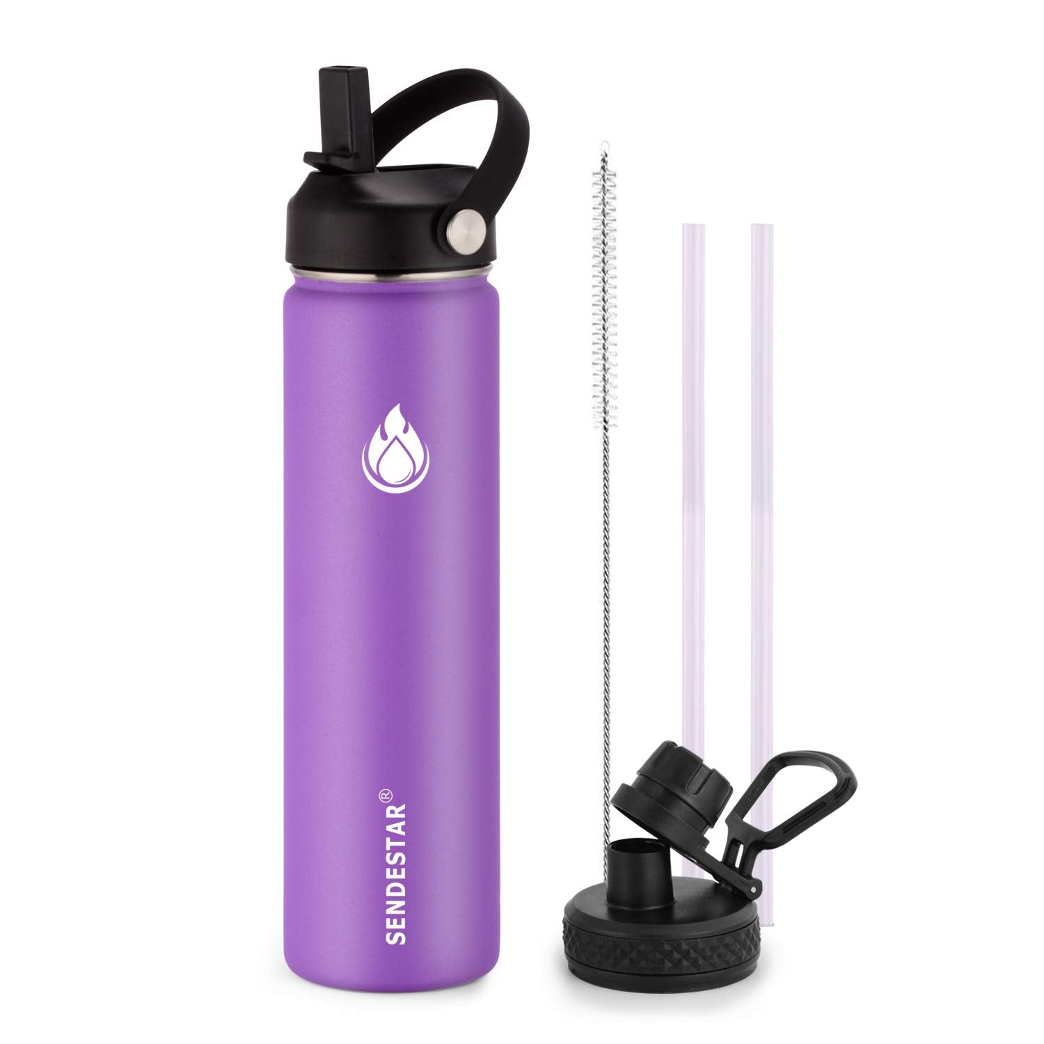 Insulated Water Bottle 40 oz with Straw, Stainless Steel Wide Mouth Water Bottle, Double Wall Vacuum Leak Proof with Straw Lid & Spout Lid for Sports or Office, Keep Cold or Hot Up to 24 Hrs