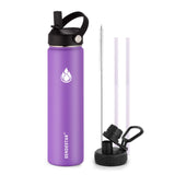Insulated Water Bottle 40 oz with Straw, Stainless Steel Wide Mouth Water Bottle, Double Wall Vacuum Leak Proof with Straw Lid & Spout Lid for Sports or Office, Keep Cold or Hot Up to 24 Hrs