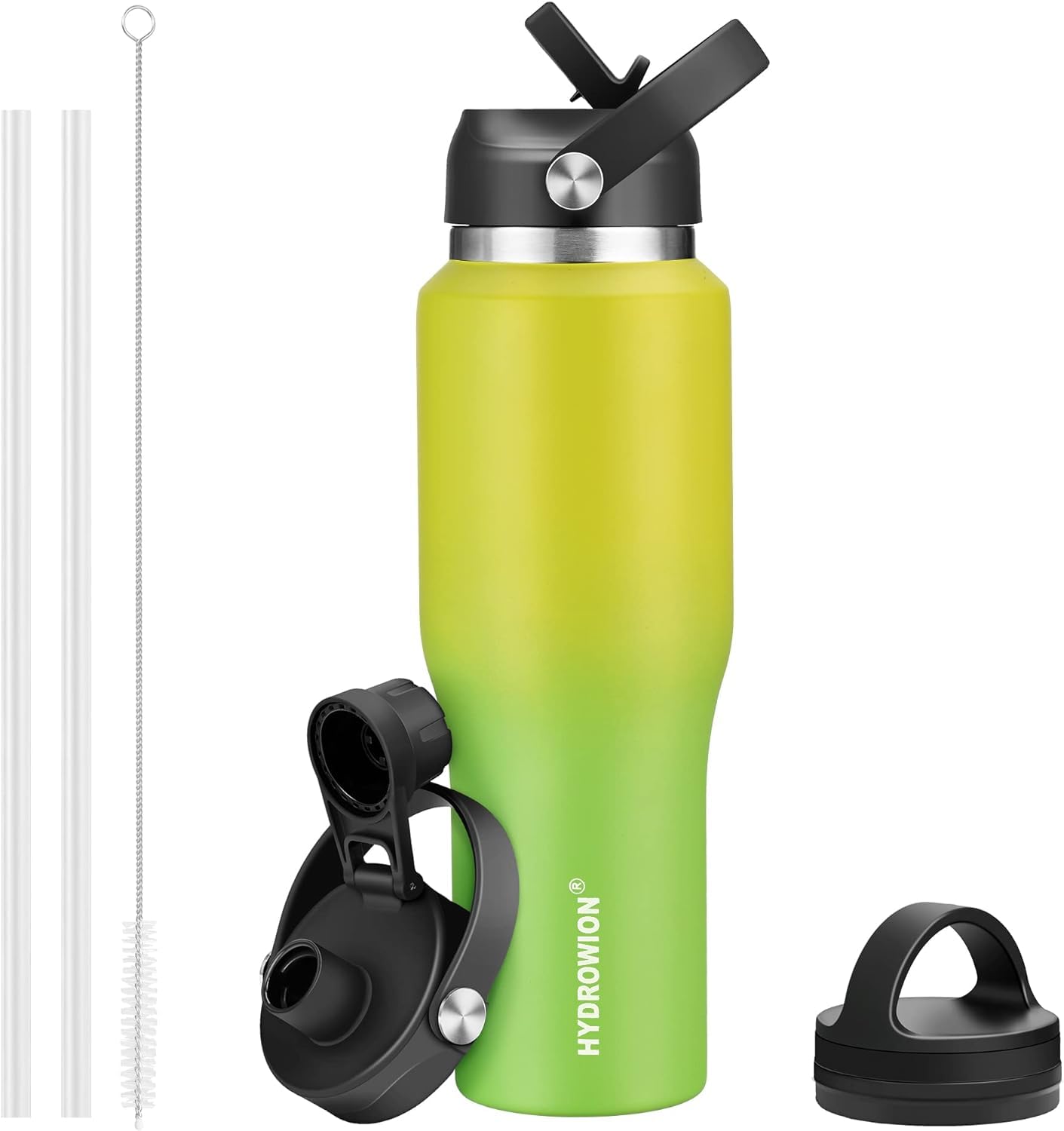 40 oz Insulated Water Bottle with Straw fit in Car Cup Holder(Cold 48 hrs, Hot 24 hrs) Drinking Bottle with Straw Lid, Spout Lid and Flex Cap Leakproof Travel Thermo Mug，Olive