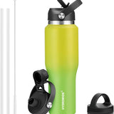 40 oz Insulated Water Bottle with Straw fit in Car Cup Holder(Cold 48 hrs, Hot 24 hrs) Drinking Bottle with Straw Lid, Spout Lid and Flex Cap Leakproof Travel Thermo Mug，Olive