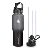 SENDESTAR 40oz Water Bottle Wide Mouth Stainless Steel Vacuum Insulated Double Wall with 2 Straw Lids Fit in Any Car Cup Holder