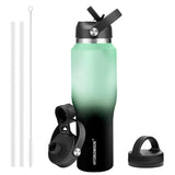 40 oz Insulated Water Bottle with Straw fit in Car Cup Holder(Cold 48 hrs, Hot 24 hrs) Drinking Bottle with Straw Lid, Spout Lid and Flex Cap Leakproof Travel Thermo Mug，Olive