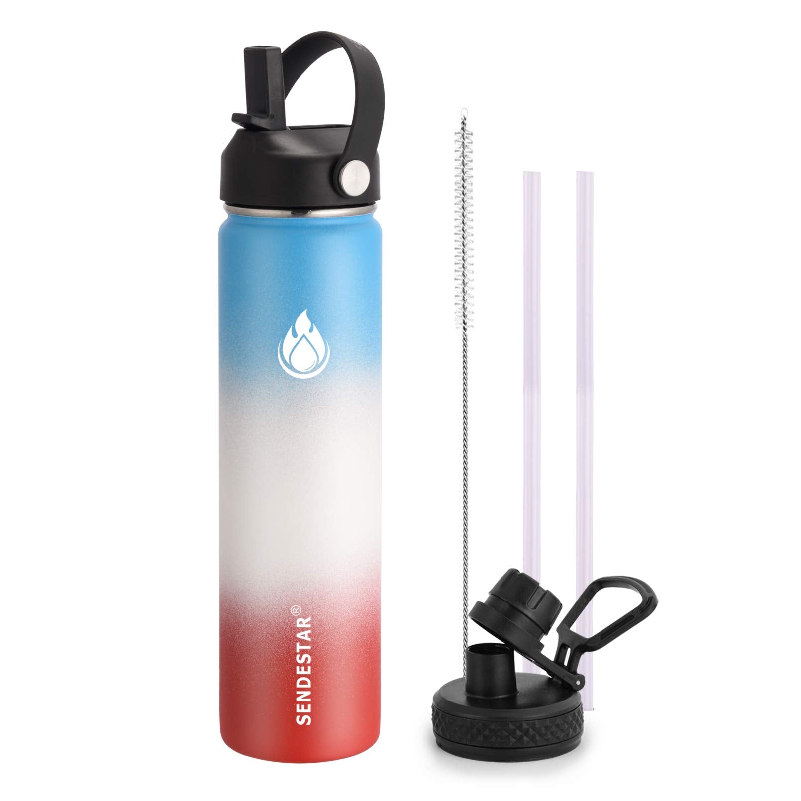 Insulated Water Bottle 40 oz with Straw, Stainless Steel Wide Mouth Water Bottle, Double Wall Vacuum Leak Proof with Straw Lid & Spout Lid for Sports or Office, Keep Cold or Hot Up to 24 Hrs