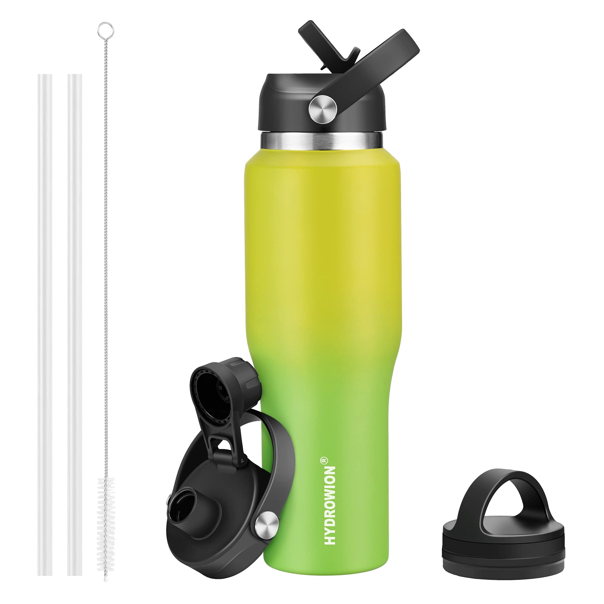 40 oz Insulated Water Bottle with Straw fit in Car Cup Holder(Cold 48 hrs, Hot 24 hrs) Drinking Bottle with Straw Lid, Spout Lid and Flex Cap Leakproof Travel Thermo Mug，Olive