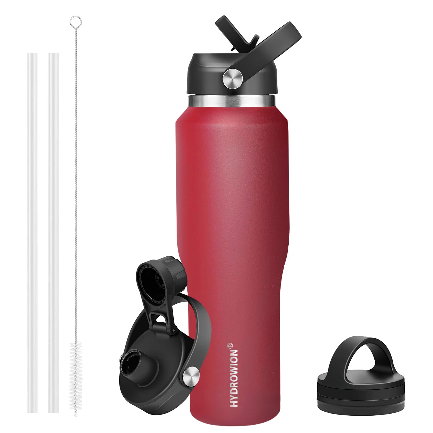 40 oz Insulated Water Bottle with Straw fit in Car Cup Holder(Cold 48 hrs, Hot 24 hrs) Drinking Bottle with Straw Lid, Spout Lid and Flex Cap Leakproof Travel Thermo Mug，Olive