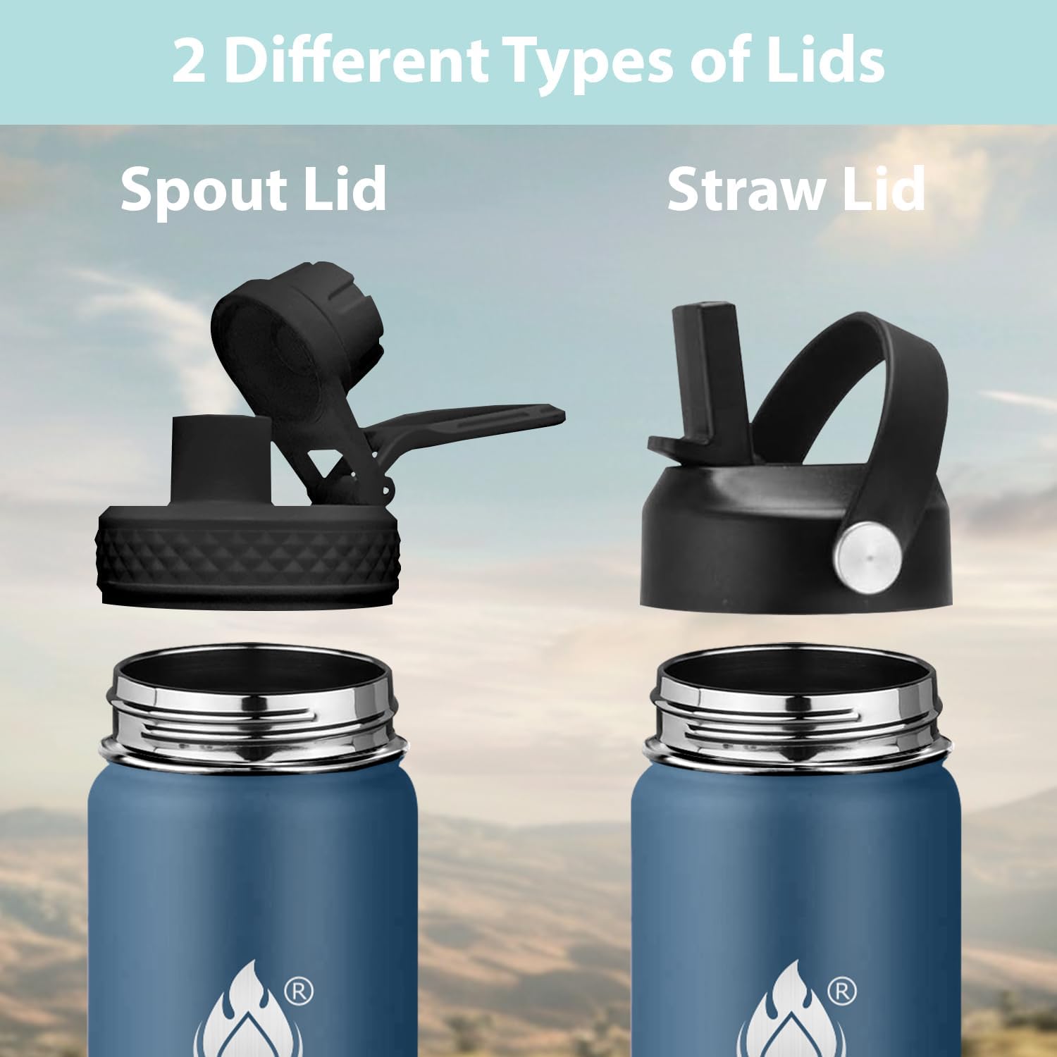 Insulated Water Bottle 40 oz with Straw, Stainless Steel Wide Mouth Water Bottle, Double Wall Vacuum Leak Proof with Straw Lid & Spout Lid for Sports or Office, Keep Cold or Hot Up to 24 Hrs