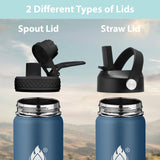 Insulated Water Bottle 40 oz with Straw, Stainless Steel Wide Mouth Water Bottle, Double Wall Vacuum Leak Proof with Straw Lid & Spout Lid for Sports or Office, Keep Cold or Hot Up to 24 Hrs
