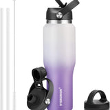 40 oz Insulated Water Bottle with Straw fit in Car Cup Holder(Cold 48 hrs, Hot 24 hrs) Drinking Bottle with Straw Lid, Spout Lid and Flex Cap Leakproof Travel Thermo Mug，Olive