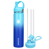 Insulated Water Bottle 40 oz with Straw, Stainless Steel Wide Mouth Water Bottle, Double Wall Vacuum Leak Proof with Straw Lid & Spout Lid for Sports or Office, Keep Cold or Hot Up to 24 Hrs