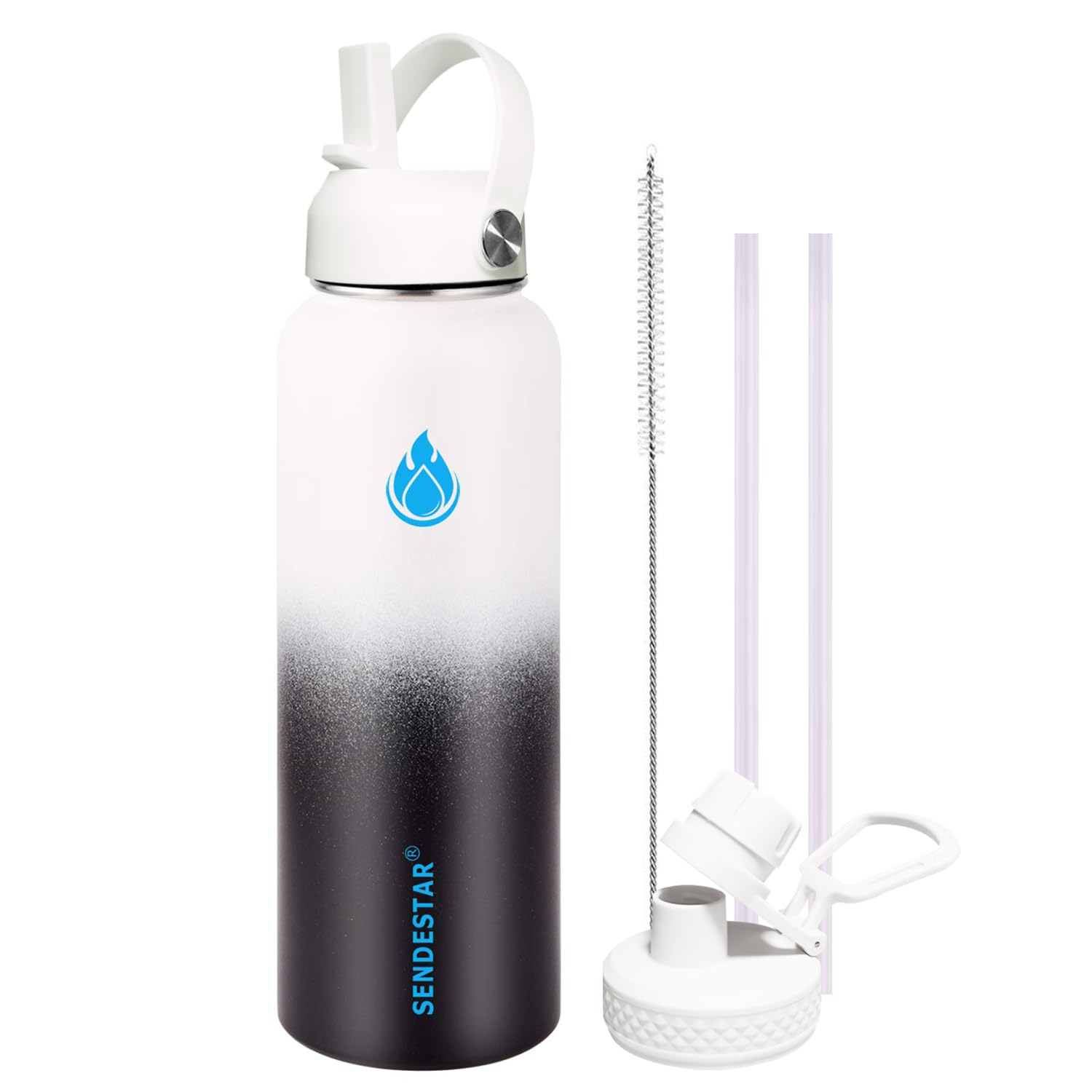Insulated Water Bottle 40 oz with Straw, Stainless Steel Wide Mouth Water Bottle, Double Wall Vacuum Leak Proof with Straw Lid & Spout Lid for Sports or Office, Keep Cold or Hot Up to 24 Hrs