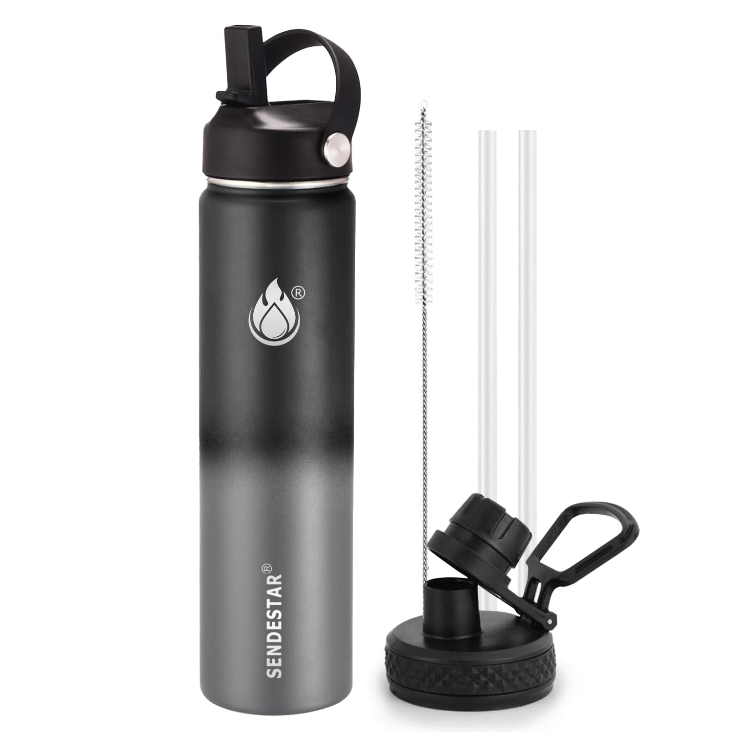 Insulated Water Bottle 40 oz with Straw, Stainless Steel Wide Mouth Water Bottle, Double Wall Vacuum Leak Proof with Straw Lid & Spout Lid for Sports or Office, Keep Cold or Hot Up to 24 Hrs