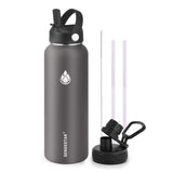 Insulated Water Bottle 40 oz with Straw, Stainless Steel Wide Mouth Water Bottle, Double Wall Vacuum Leak Proof with Straw Lid & Spout Lid for Sports or Office, Keep Cold or Hot Up to 24 Hrs