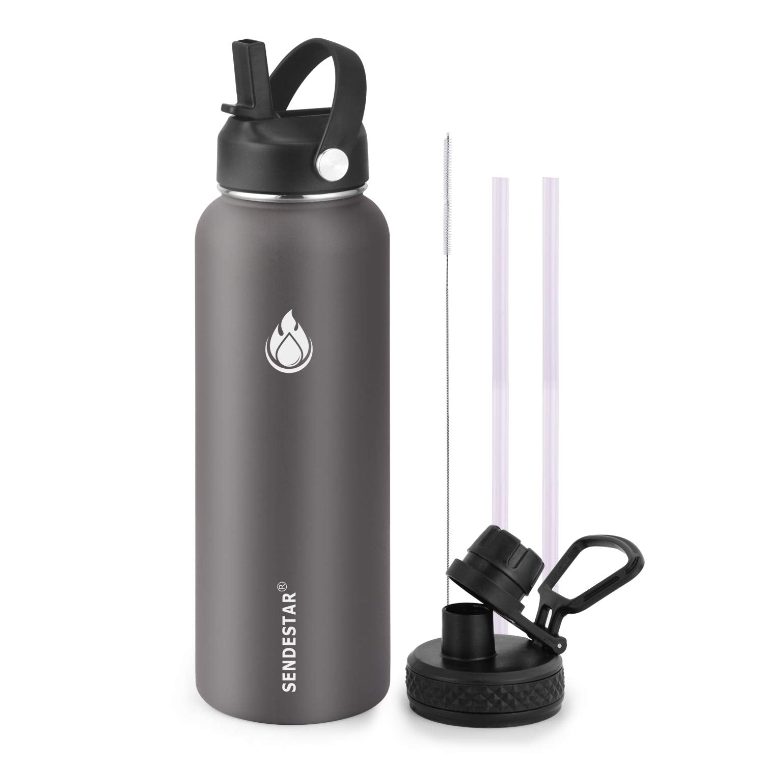 Insulated Water Bottle 40 oz with Straw, Stainless Steel Wide Mouth Water Bottle, Double Wall Vacuum Leak Proof with Straw Lid & Spout Lid for Sports or Office, Keep Cold or Hot Up to 24 Hrs
