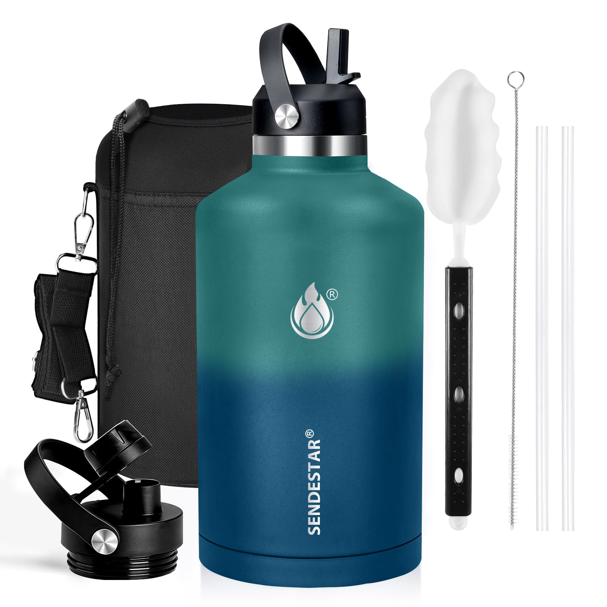 Insulated Water Bottle 40 oz with Straw, Stainless Steel Wide Mouth Water Bottle, Double Wall Vacuum Leak Proof with Straw Lid & Spout Lid for Sports or Office, Keep Cold or Hot Up to 24 Hrs