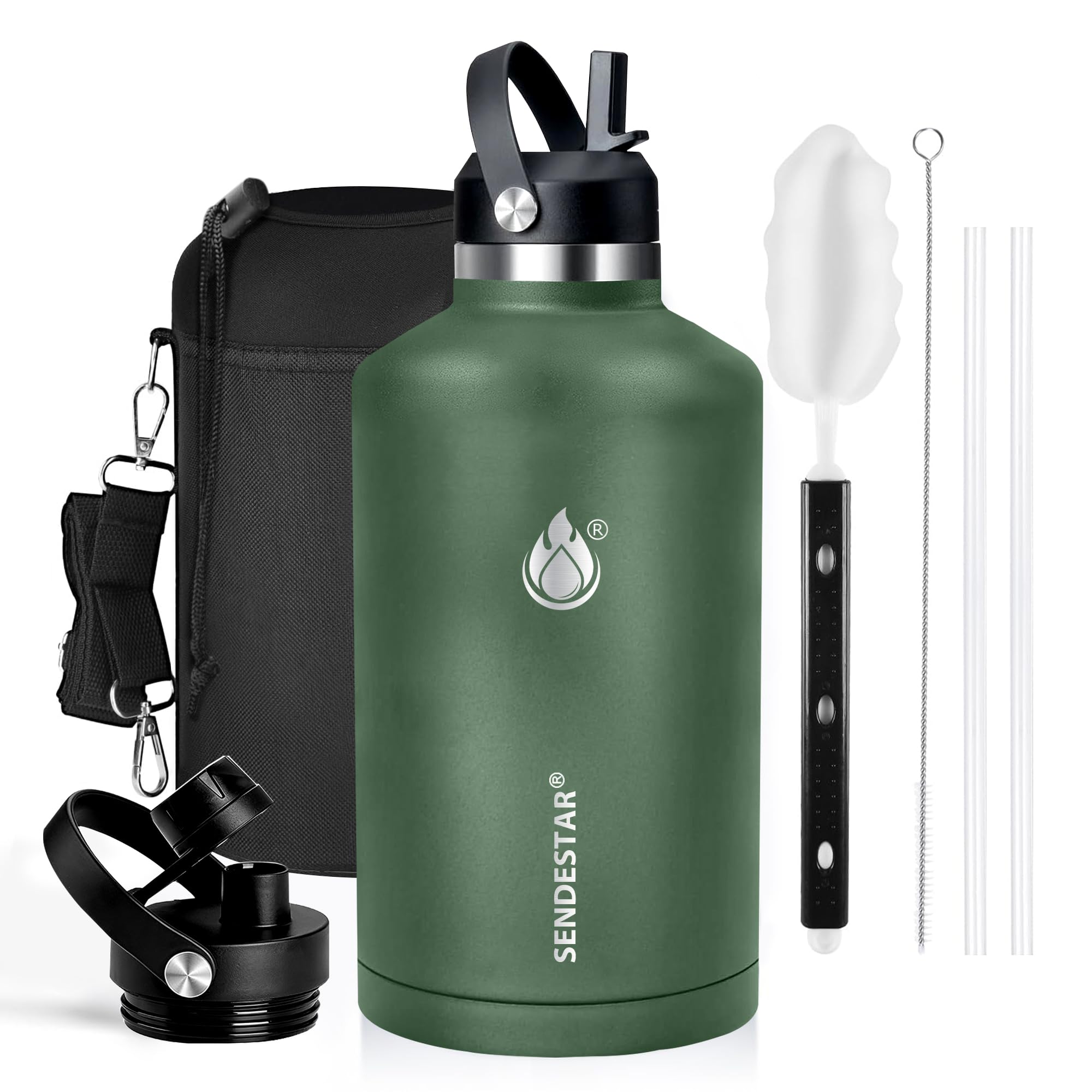 Insulated Water Bottle 40 oz with Straw, Stainless Steel Wide Mouth Water Bottle, Double Wall Vacuum Leak Proof with Straw Lid & Spout Lid for Sports or Office, Keep Cold or Hot Up to 24 Hrs
