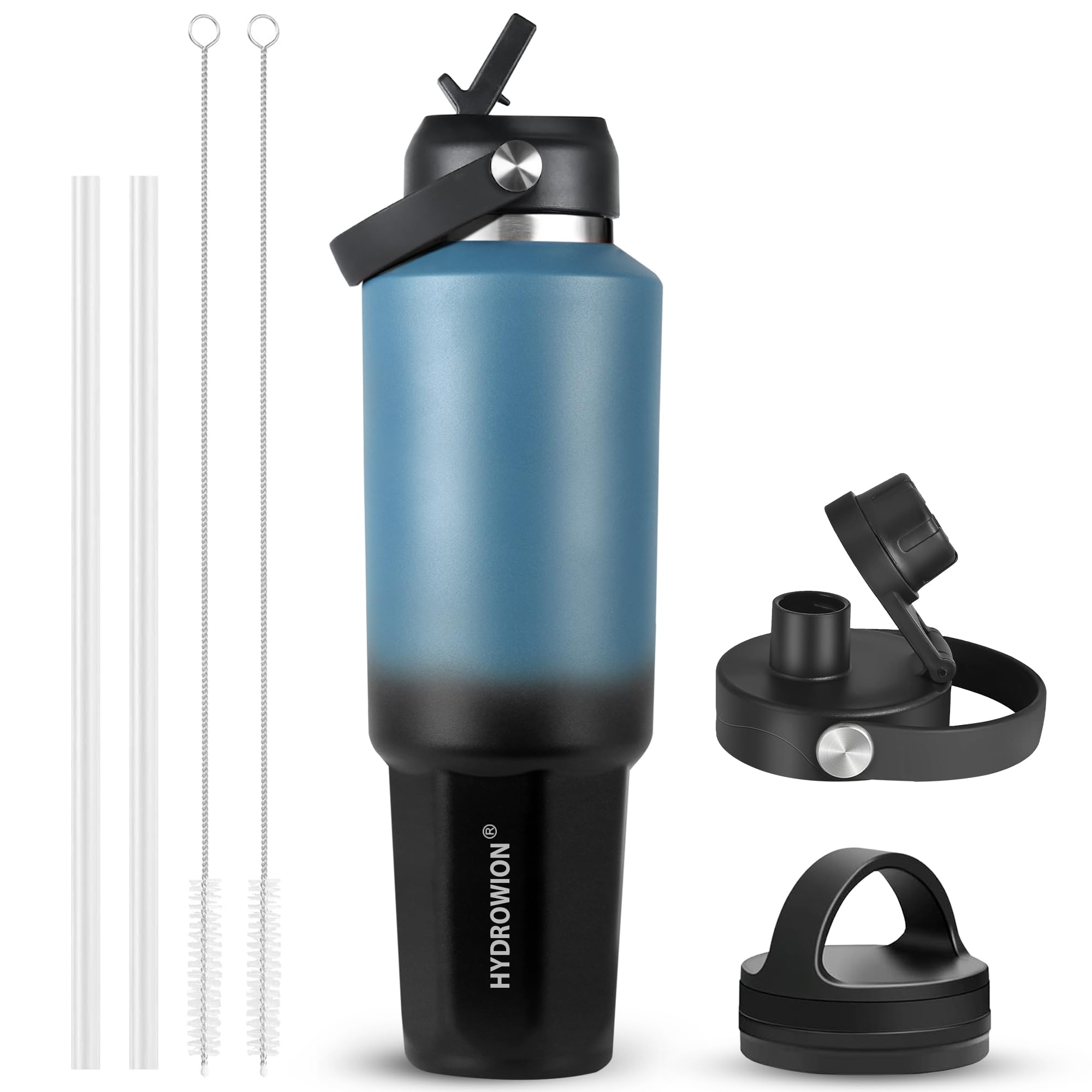 40 oz Insulated Water Bottle with Straw fit in Car Cup Holder(Cold 48 hrs, Hot 24 hrs) Drinking Bottle with Straw Lid, Spout Lid and Flex Cap Leakproof Travel Thermo Mug，Olive