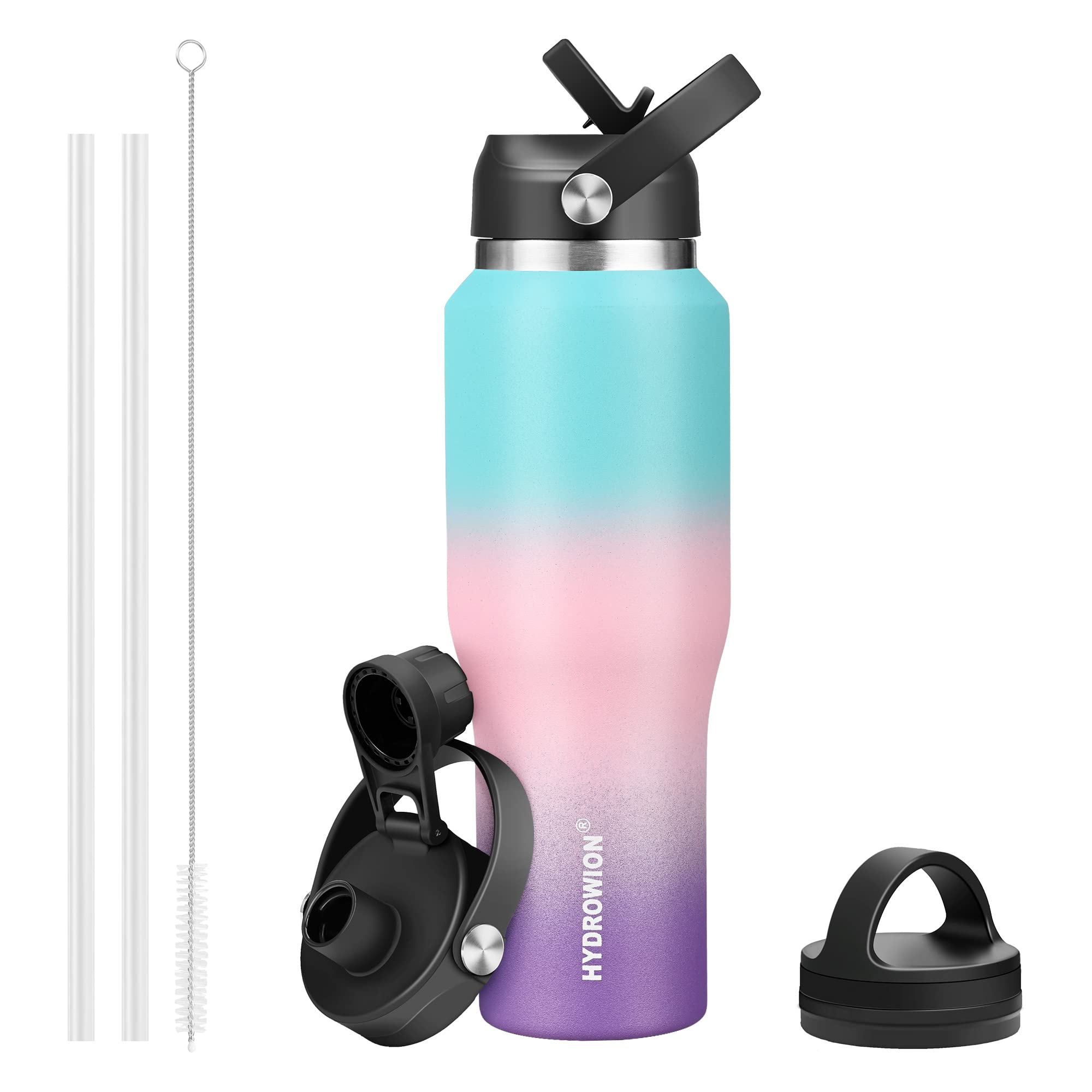 40 oz Insulated Water Bottle with Straw fit in Car Cup Holder(Cold 48 hrs, Hot 24 hrs) Drinking Bottle with Straw Lid, Spout Lid and Flex Cap Leakproof Travel Thermo Mug，Olive