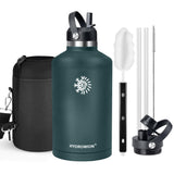 40 oz Insulated Water Bottle with Straw fit in Car Cup Holder(Cold 48 hrs, Hot 24 hrs) Drinking Bottle with Straw Lid, Spout Lid and Flex Cap Leakproof Travel Thermo Mug，Olive