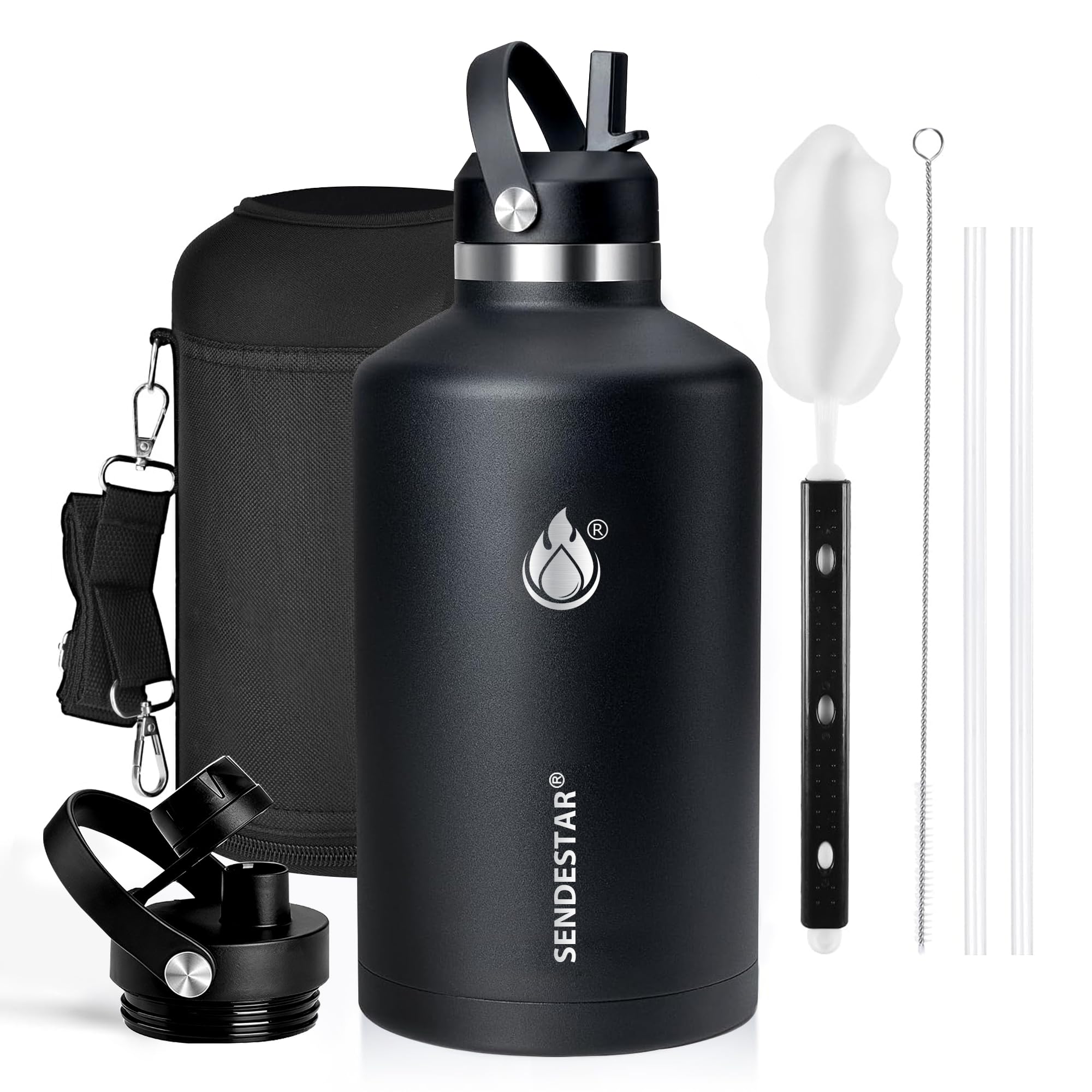Insulated Water Bottle 40 oz with Straw, Stainless Steel Wide Mouth Water Bottle, Double Wall Vacuum Leak Proof with Straw Lid & Spout Lid for Sports or Office, Keep Cold or Hot Up to 24 Hrs