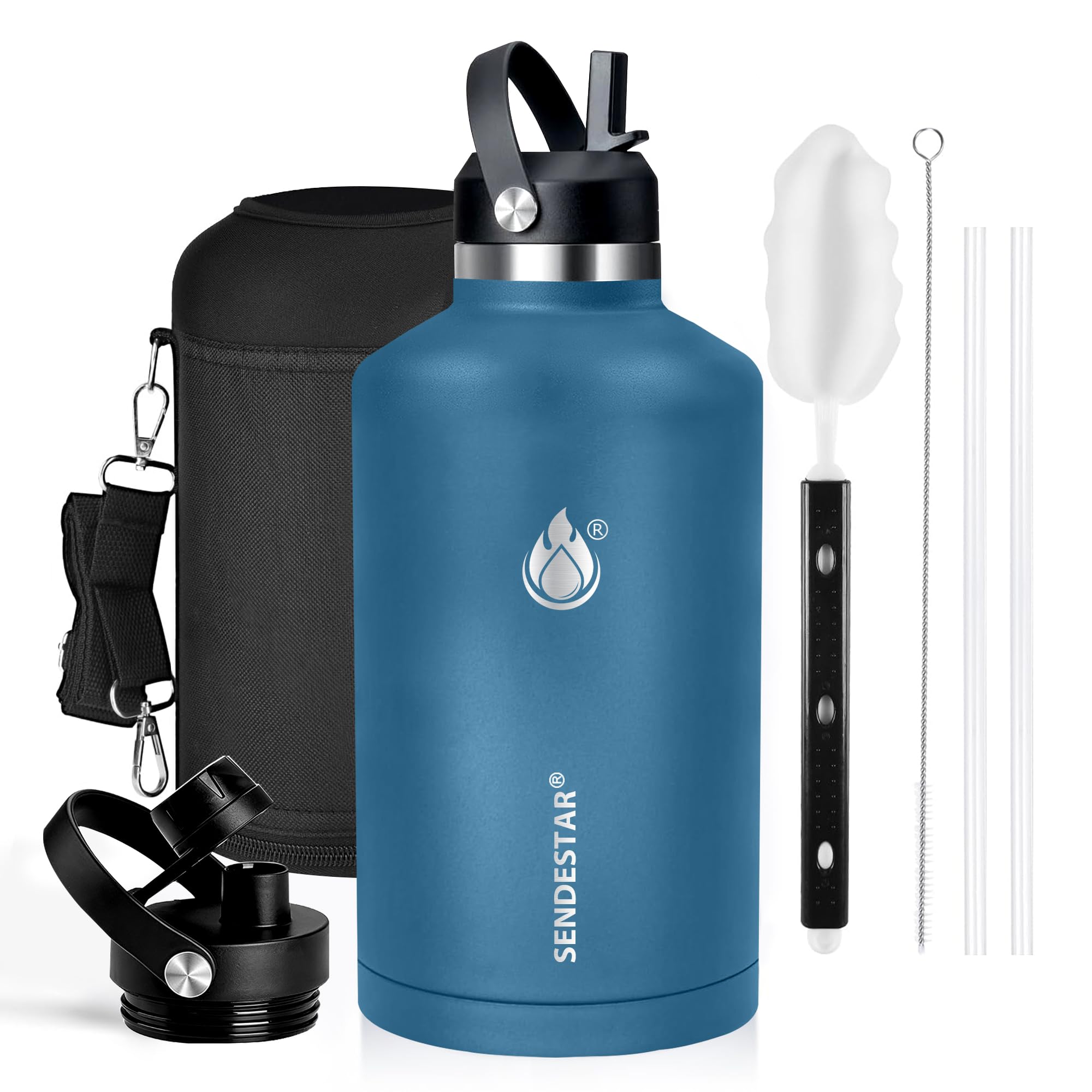 Insulated Water Bottle 40 oz with Straw, Stainless Steel Wide Mouth Water Bottle, Double Wall Vacuum Leak Proof with Straw Lid & Spout Lid for Sports or Office, Keep Cold or Hot Up to 24 Hrs