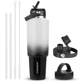 40 oz Insulated Water Bottle with Straw fit in Car Cup Holder(Cold 48 hrs, Hot 24 hrs) Drinking Bottle with Straw Lid, Spout Lid and Flex Cap Leakproof Travel Thermo Mug，Olive