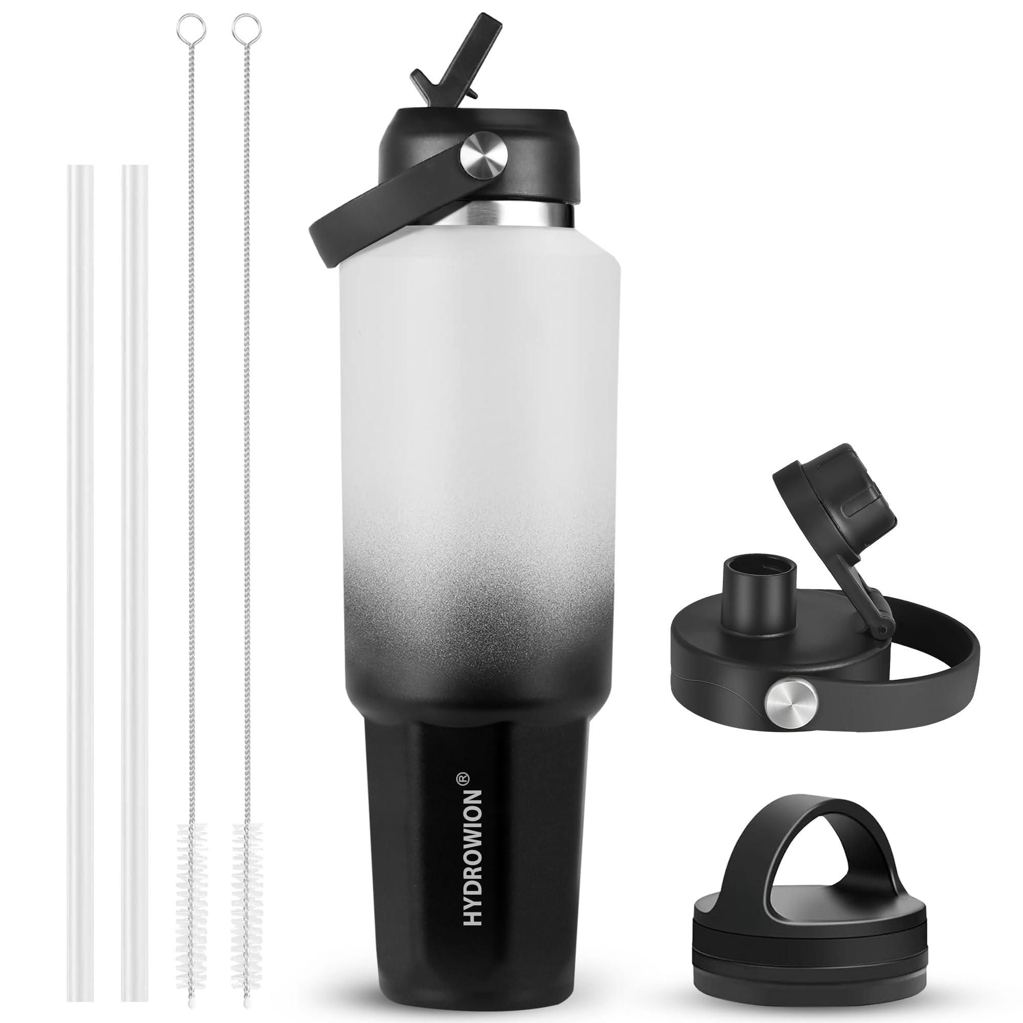 40 oz Insulated Water Bottle with Straw fit in Car Cup Holder(Cold 48 hrs, Hot 24 hrs) Drinking Bottle with Straw Lid, Spout Lid and Flex Cap Leakproof Travel Thermo Mug，Olive