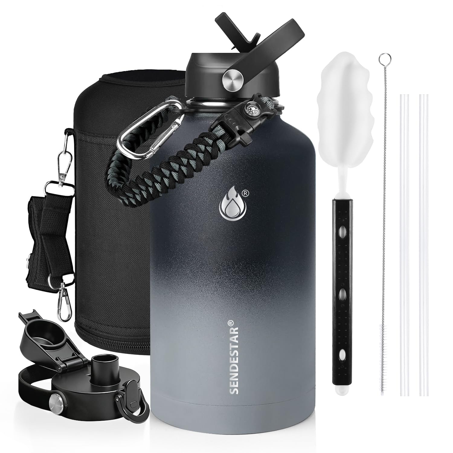 Insulated Water Bottle 40 oz with Straw, Stainless Steel Wide Mouth Water Bottle, Double Wall Vacuum Leak Proof with Straw Lid & Spout Lid for Sports or Office, Keep Cold or Hot Up to 24 Hrs
