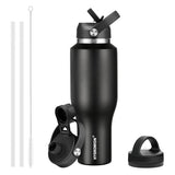 40 oz Insulated Water Bottle with Straw fit in Car Cup Holder(Cold 48 hrs, Hot 24 hrs) Drinking Bottle with Straw Lid, Spout Lid and Flex Cap Leakproof Travel Thermo Mug，Olive